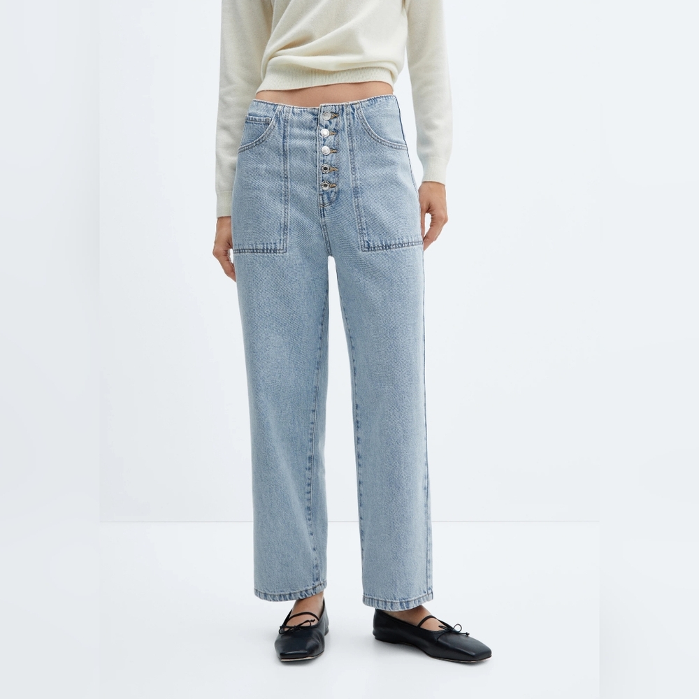 Mango Cropped Straight-Leg Jeans With Buttons Women's Size 4